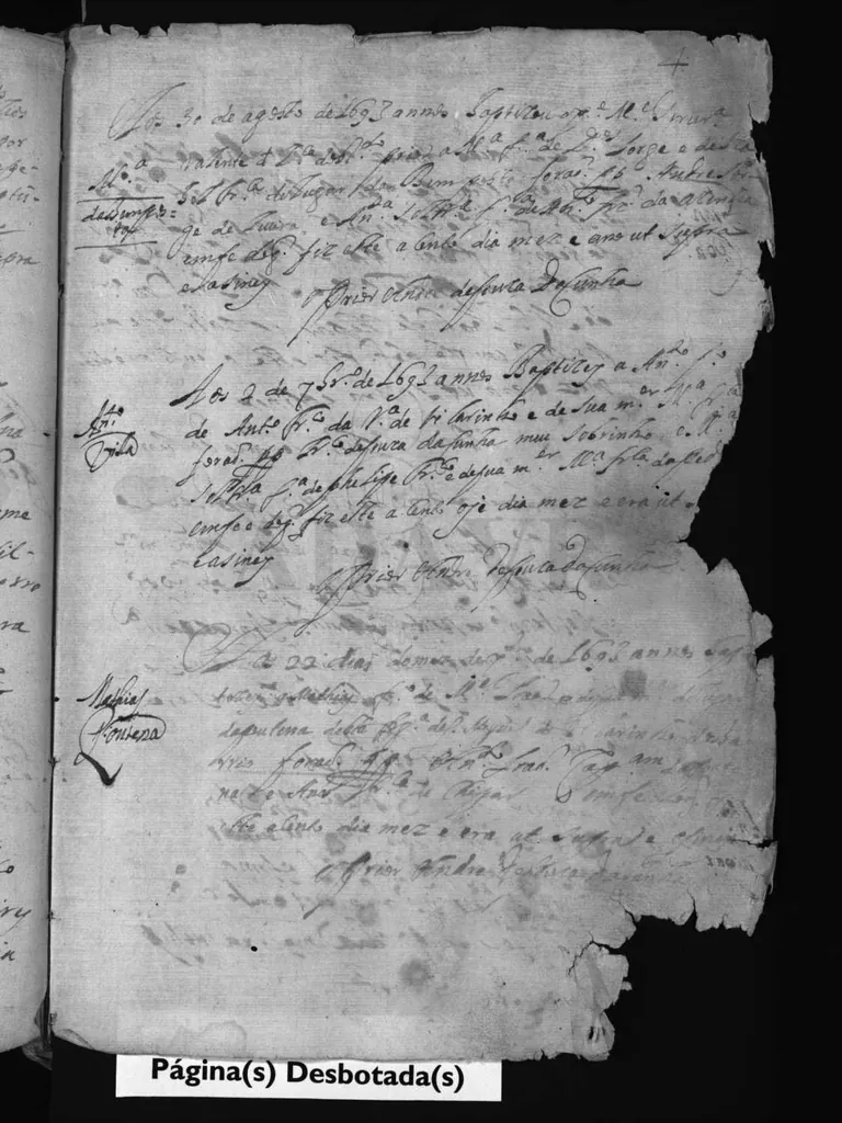 A page from a 1693 baptism record