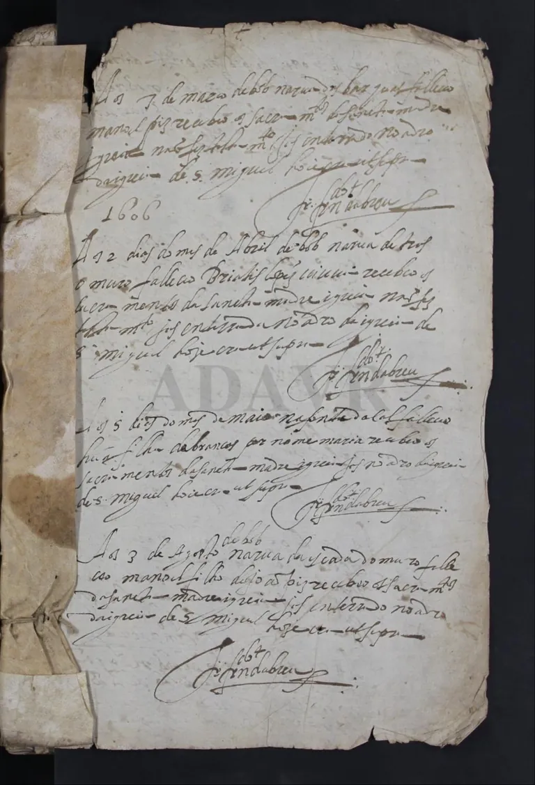 A page containing four death entries from 1606