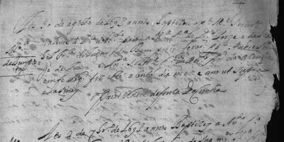 A faded baptism entry from 1693