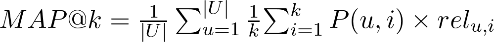 formula da mean average precision at k - map@k